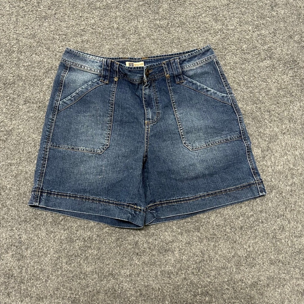 Faded Glory Denim Shorts Womens Size 10 Dark Stone Stretch Casual Utility Pocket